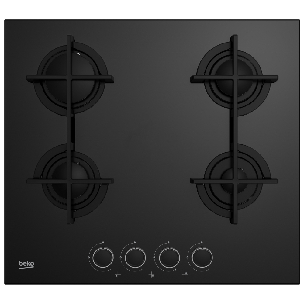 Beko HILG64225SB Piano Cottura a Gas 4 Fuochi Griglie in ghisa Vetro Nero 60 cm